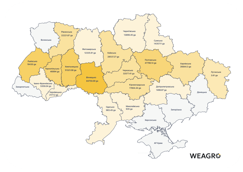 Карта вирощування цукрового буряка в Україні